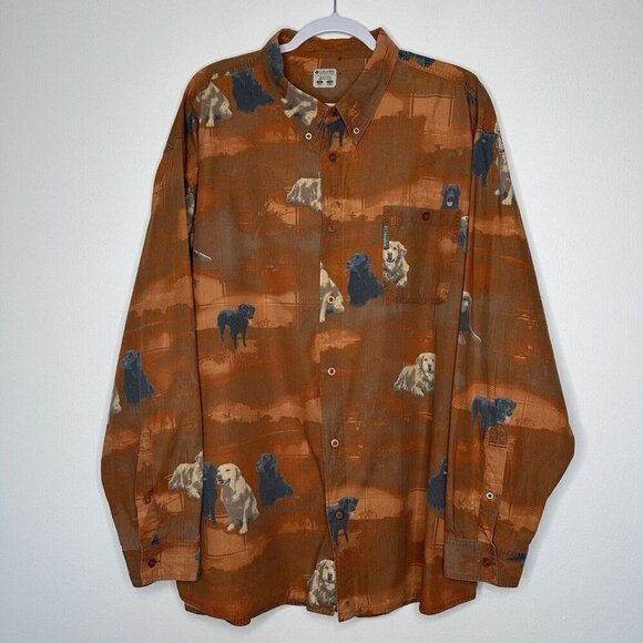 Columbia PHG Button Down Shirt Size 2XL Hunting Brown Dogs Cotton Outdoor - Picture 1 of 14
